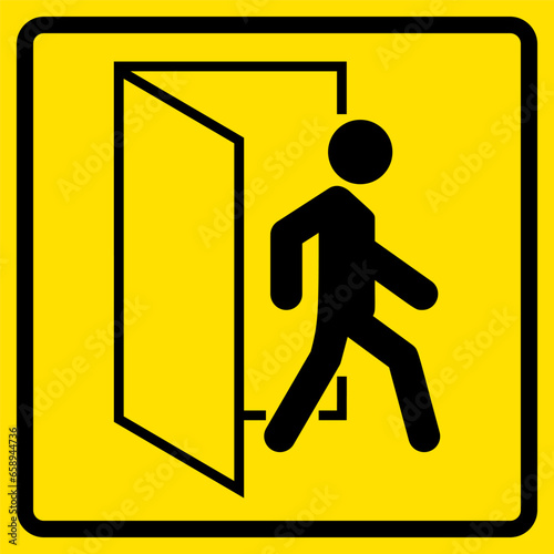 Exit Sign, Sticker With Yellow Background, For Print, Plot, Cut.