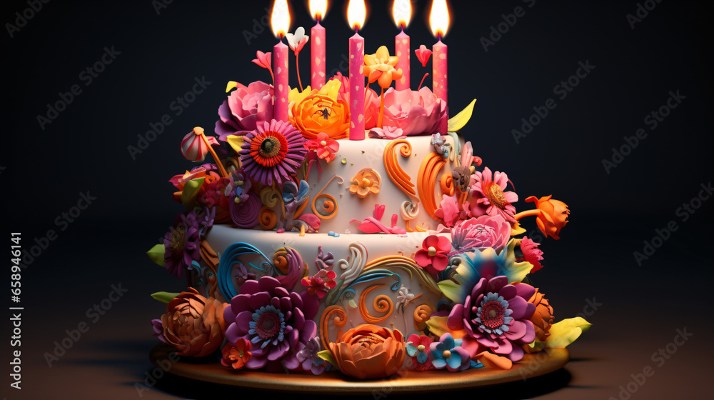 Beautiful birthday cake generated by AI tool