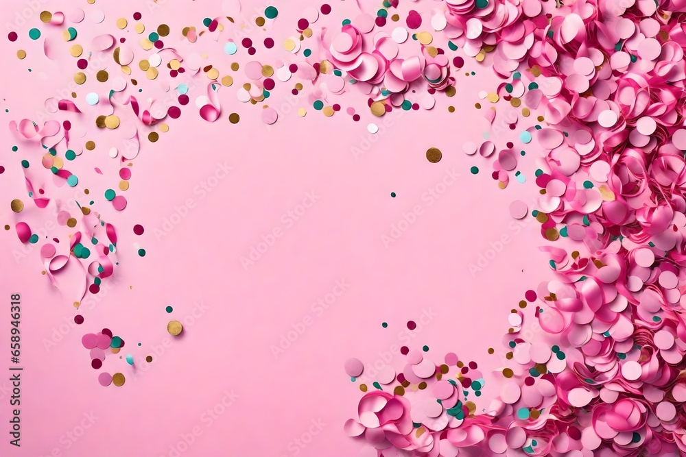 party birthday celebration concept,giftbox,balloon,confetti and streamers background copy space for text