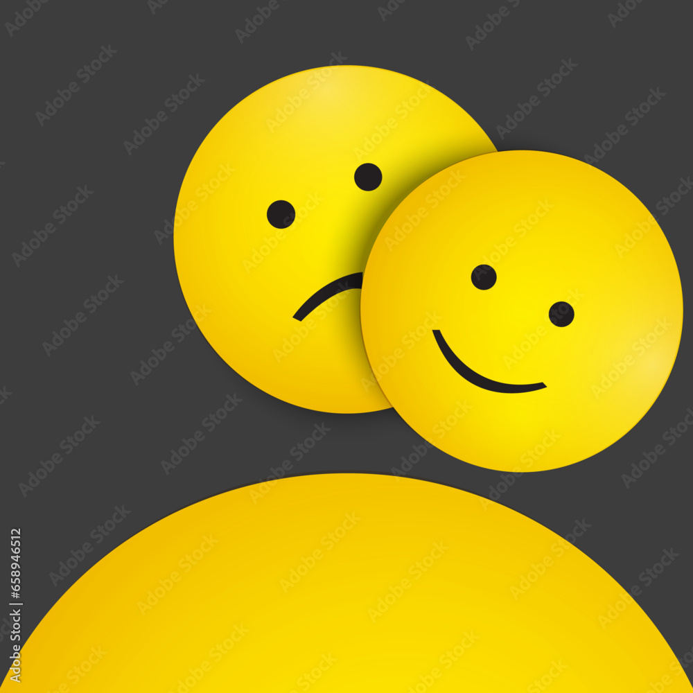 Sad emoji and fake happiness people.