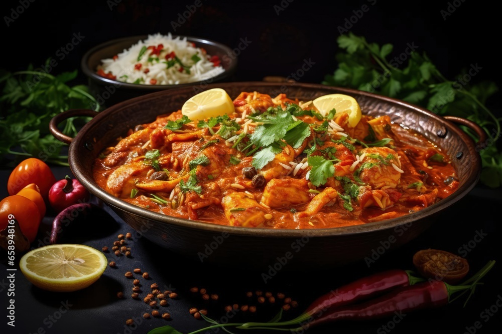 delicious and spicy indian curry with fragrant rice