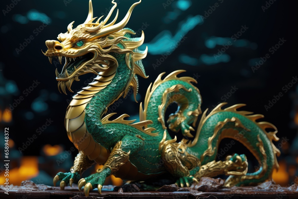 Emerald Gold Chinese Dragon. Chinese New Year of the Dragon Emerald Gold Chinese Dragon. Chinese New Year of the Dragon