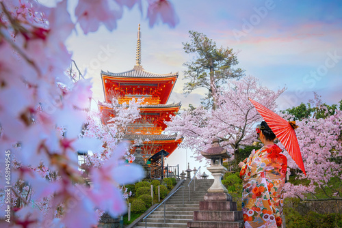 Kyoto, Japan - March 30 2023: Kiyomizu-dera is a Buddhist temple located in eastern Kyoto. it is a part of the Historic Monuments of Ancient Kyoto UNESCO World Heritage Site photo