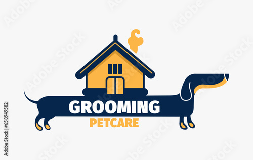 Dog or pet grooming and washing logo design template. Pet Care salon sign. Vector illustration.