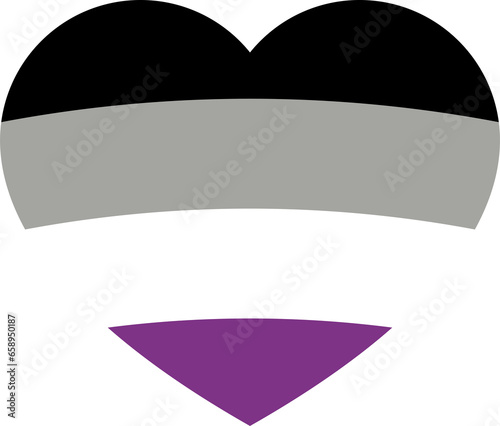 Black  gray  white and purple colored heart icons  as the colors of the asexual flag. LGBTQI concept. Flat design illustration.