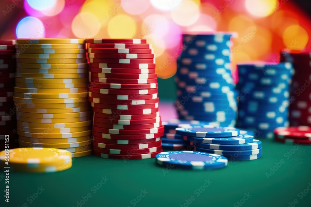 macro shot of piles of poker chips