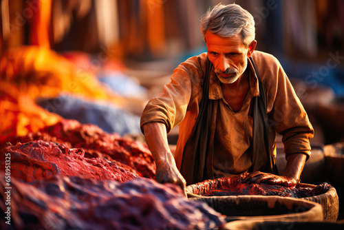 Moroccan tanner working on a sunny morning photo