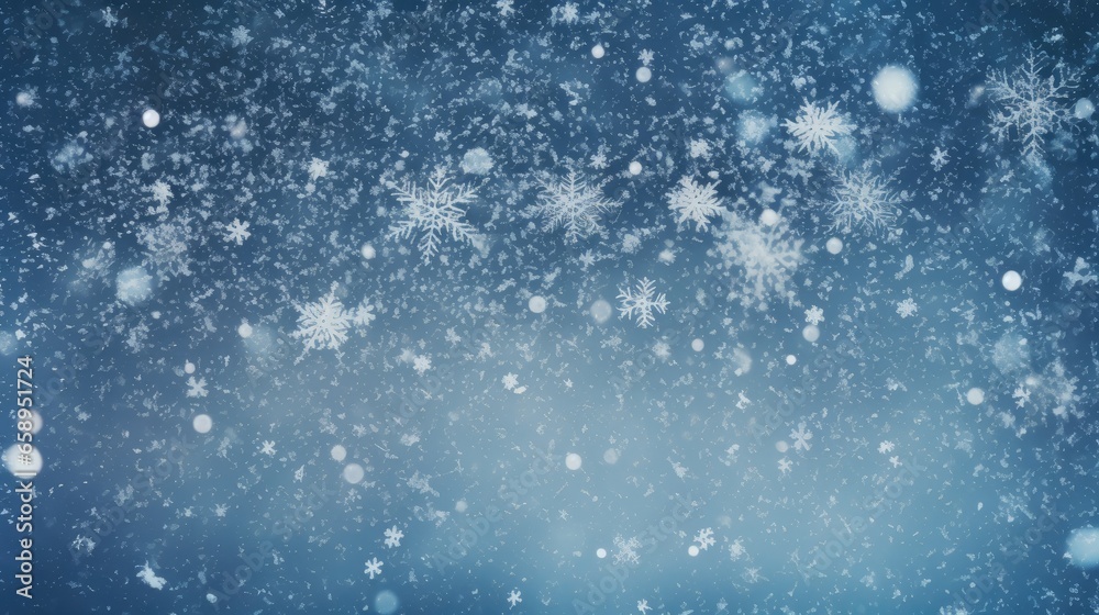 Fototapeta premium Christmas snow, falling snowflakes close-up. Generative AI