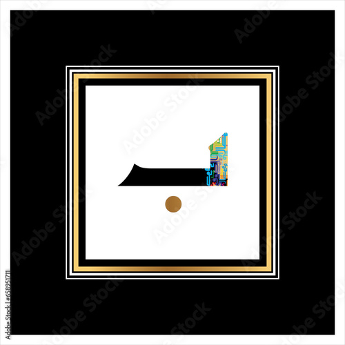 Arabic Alphabet bold kufi golden and black style 
Arabic typography on white black background