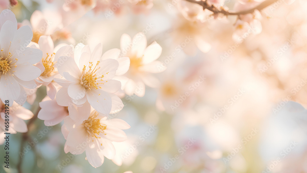 Spring flowers on branches  in the garden. AI