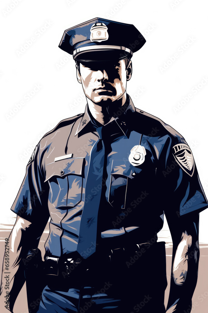 A drawing of a police officer in uniform. Imaginary illustration. A drawing of a police officer in uniform. Imaginary illustration.