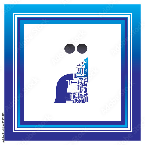 Arabic Alphabet bold kufi style 
Arabic typography with blue on white alphabetical design 