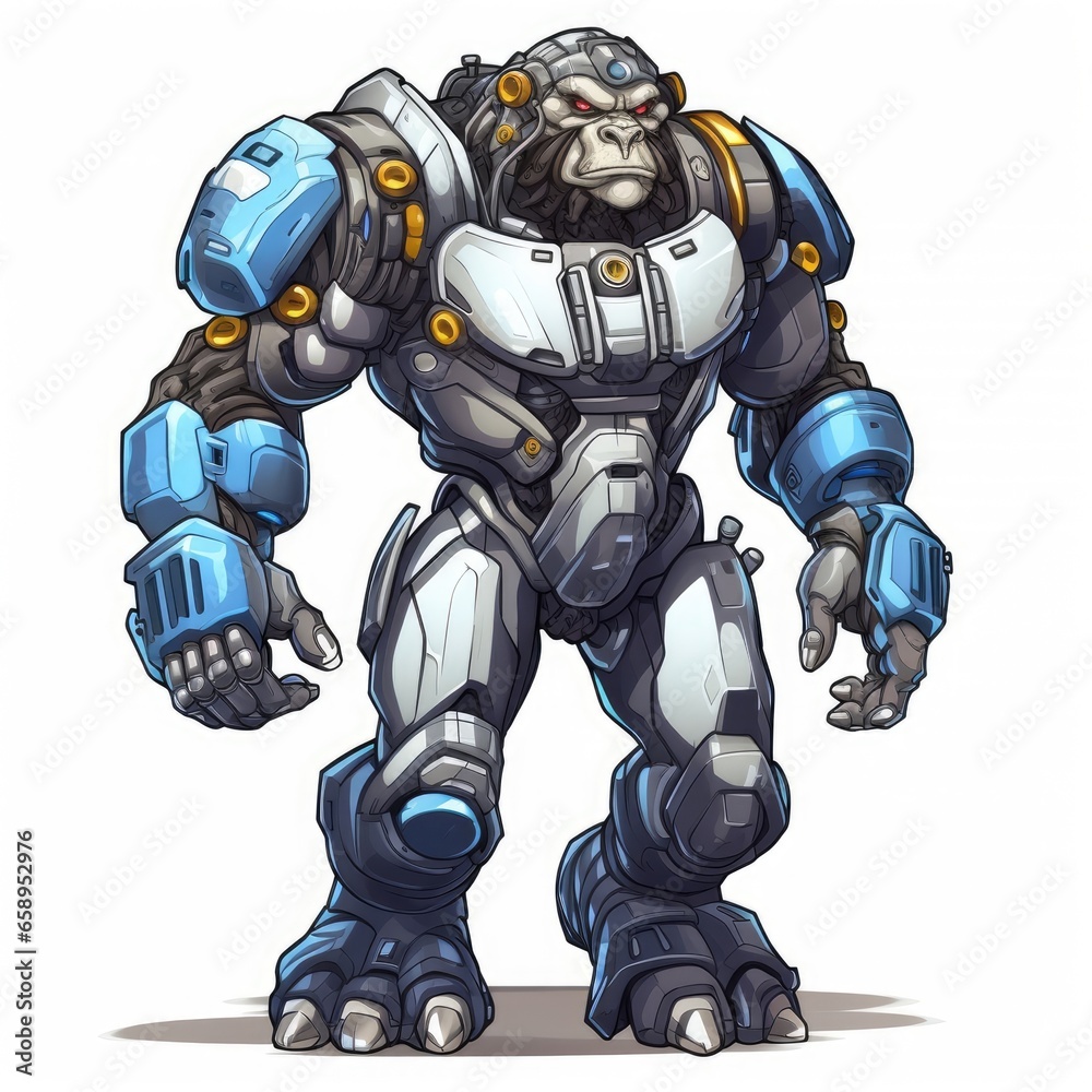 A cute cyborg gorilla full body view, isolated on white A cute cyborg gorilla full body view, isolated on white