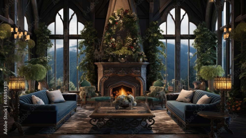 Fototapeta premium A living room filled with furniture and a fire place