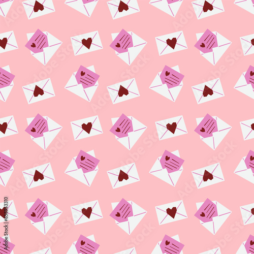 Seamless pattern from love letters. A message in an envelope for Valentines Day. Festive pattern for fabric, wrapping paper, clothing. Vector illustration.