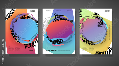 Template design abstract poster. Cover with glitch and destroyed effect. Gradient shape and line. Party banners concept. Future style. Vector