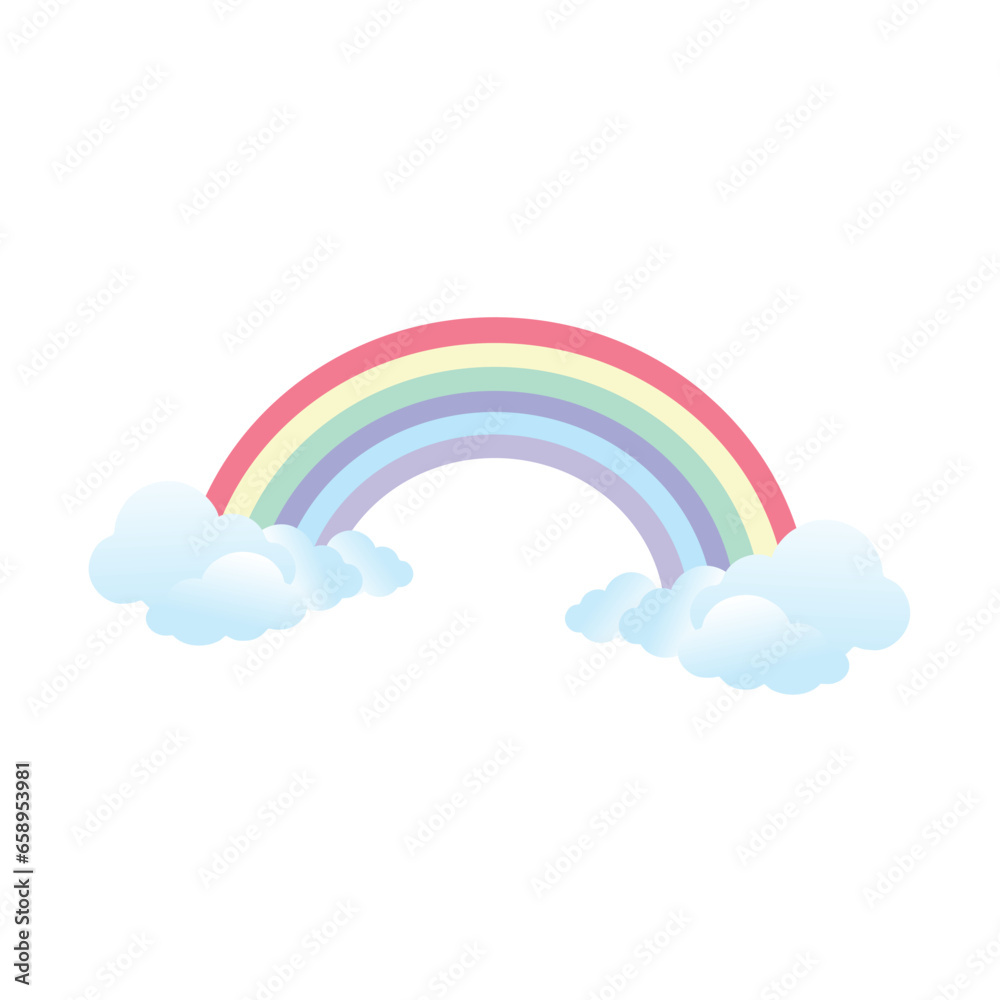 Colorful rainbow with white clouds on White Background Colorful rainbow with white clouds on White Background