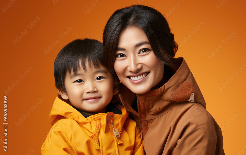 happy vogue fashion mother wearing lovingly embracing her kid, Bright solid light background happy vogue fashion mother wearing lovingly embracing her kid, Bright solid light background