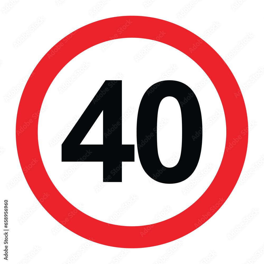 driving speed limit forty 40 sign. printable traffic signs and symbols. - obrazy, fototapety, plakaty 