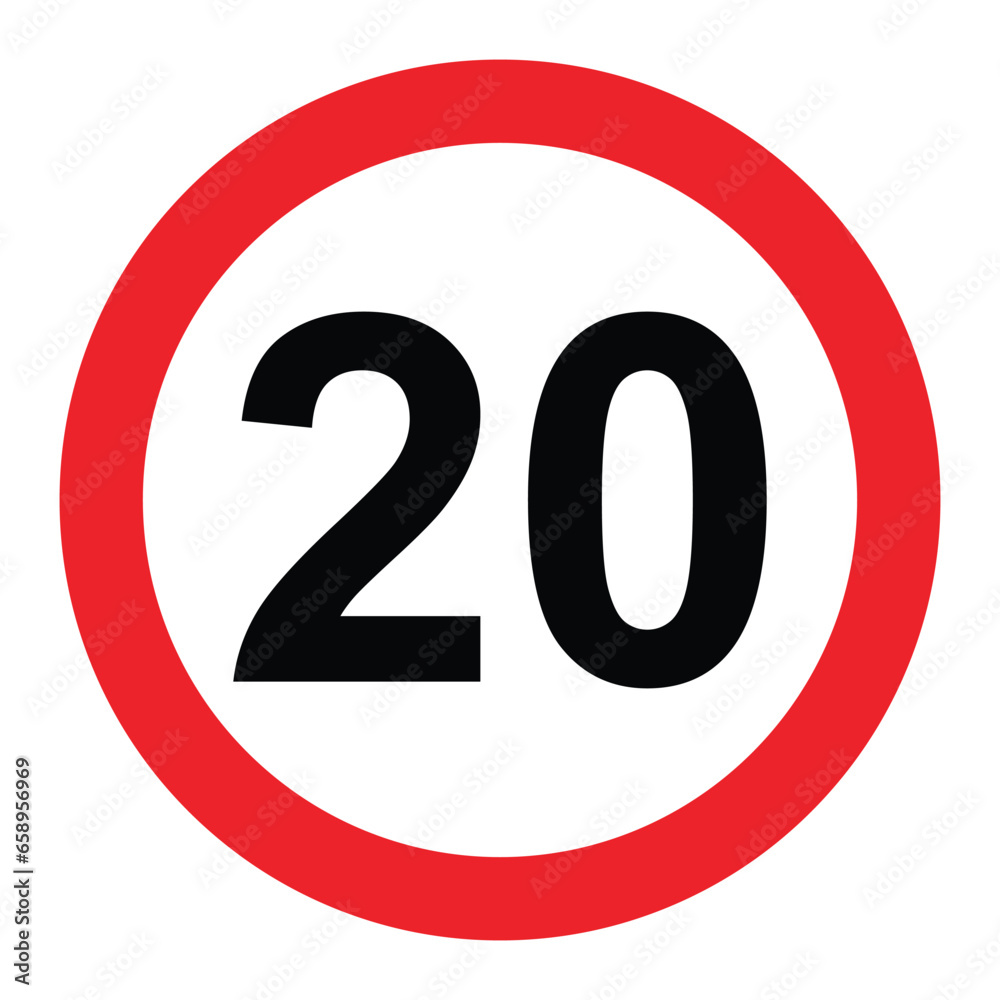 driving speed limit 20 twenty sign. printable traffic signs and symbols. - obrazy, fototapety, plakaty 