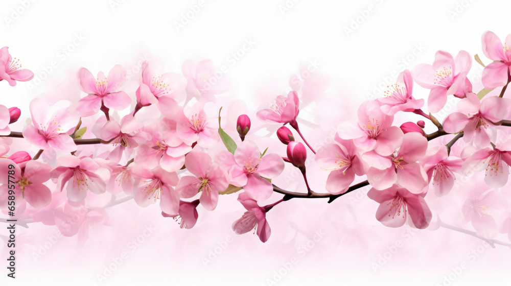 Spring flowers banner panorama. Beautiful pink blooming flowers. 