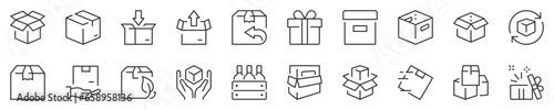 Delivery boxes and package, thin line icon set. Symbol collection in transparent background. Editable vector stroke. 512x512 Pixel Perfect.