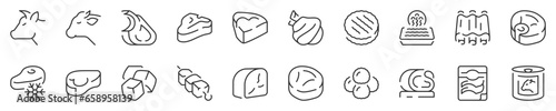 Fotografia Cow and veal meats products, thin line icon set