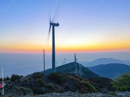 Kuocang Mountain, Taizhou City-Wind turbines on the top of the mountain photo