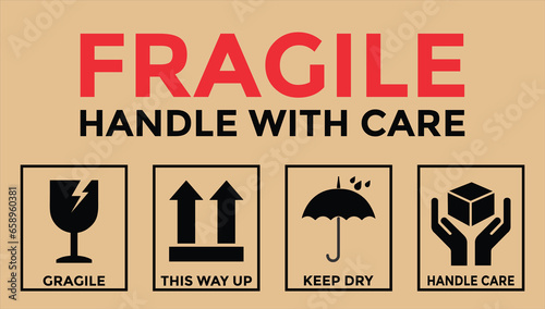 Fragile Handle with Care Sticker or label Collection.Labels for logistics and delivery shipping. Vector EPS 10