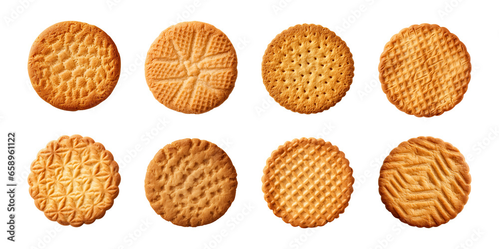 Tasty round biscuit collection isolated on a transparent background Tasty round biscuit collection isolated on a transparent background