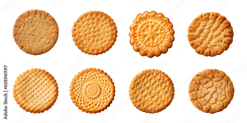 Tasty round biscuit collection isolated on a transparent background Tasty round biscuit collection isolated on a transparent background