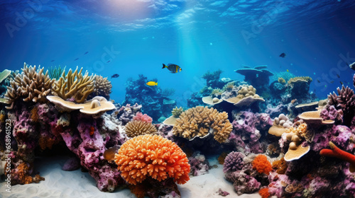 coral reef with fish with copy space