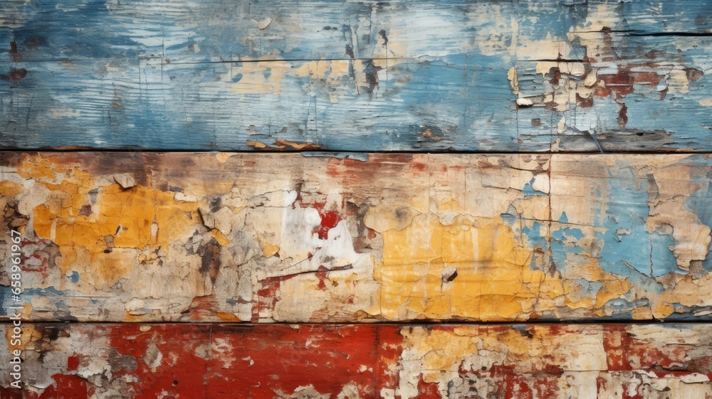 Colorful vintage wall made of aged wood texture with colorful colors.