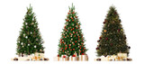 christmas tree and decorations on white background