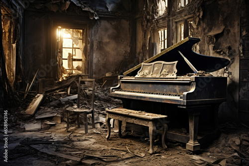 grand piano in a ruined building © overrust