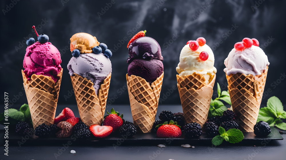 Ice cream of different flavours.