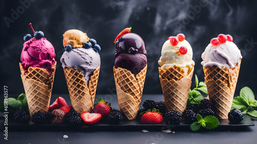 Ice cream of different flavours.