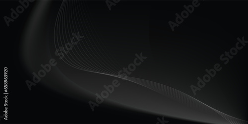 Black abstract background design. Modern wavy line pattern (guilloche curves) in monochrome colors. Premium stripe texture for banner