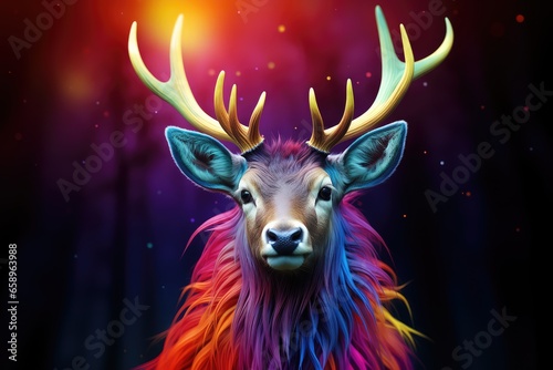 Rainbow reindeer multicoloured fur for christmas or pride