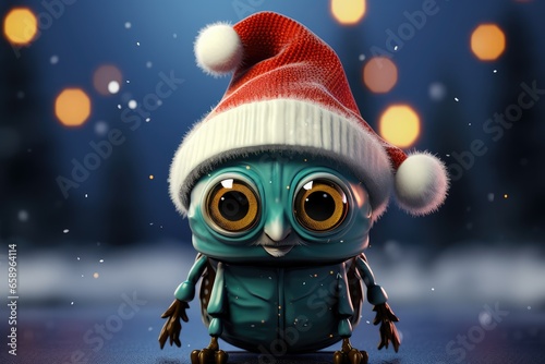 Cute insect with christmas hat. Cute insect in Santa Claus hat on bokeh background.  © annne
