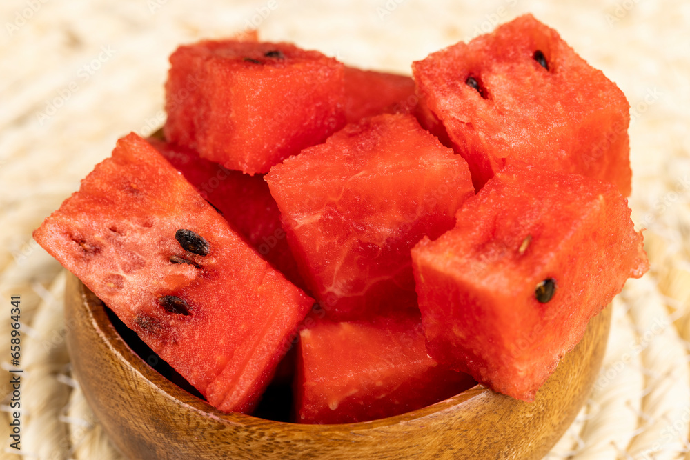 cut into pieces red ripe and juicy watermelon
