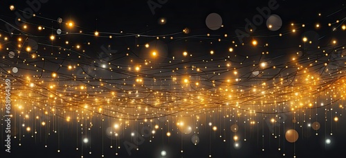 A garland of cobwebs of yellow light bulbs hanging on a dark background. Abstract bokeh backdrop. New year and Christmas background footage. © volga
