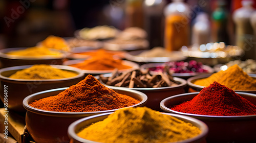 Hot spices for cooking health benefits on wooden background