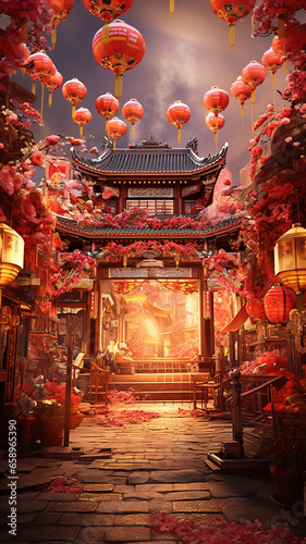 AI Chinese red background scene © 昊 周