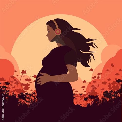silhouette of a pregnant woman in a transparent background
