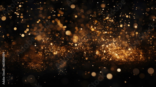 Beautiful background of gold splashes on black. Golden bokeh and with