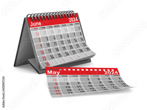2024 year. Calendar for June. Isolated 3D illustration