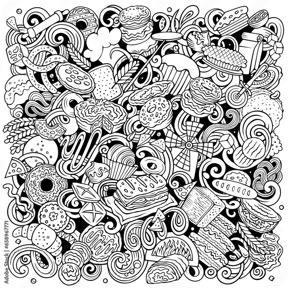 Bakery doodle cartoon funny banner Bakery doodle cartoon funny banner