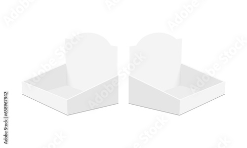 POS Display Boxes Mockups, Side View, Isolated On White Background. Vector Illustration
