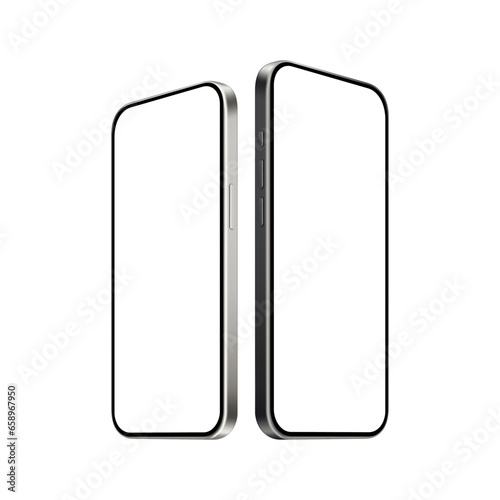Modern Smartphones Mockups with Blank Screens, Perspective Side View, Isolated on White Background. Vector Illustration